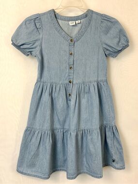 Gap Kids Girls Tiered A-Line Short Sleeve Denim Dress / Sz 7/8